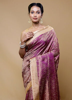 Pink Handloom Jamewar Pure Silk Saree With Blouse Piece