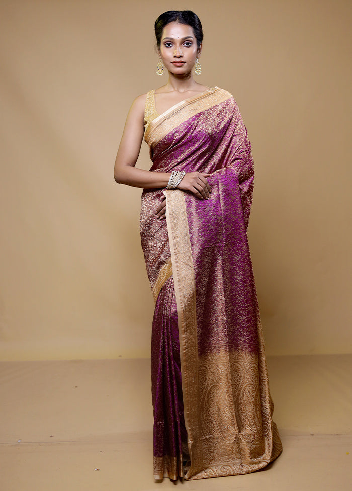 Pink Handloom Jamewar Pure Silk Saree With Blouse Piece