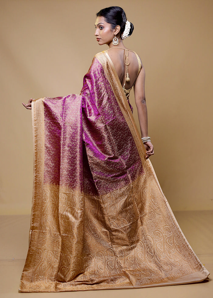 Pink Handloom Jamewar Pure Silk Saree With Blouse Piece