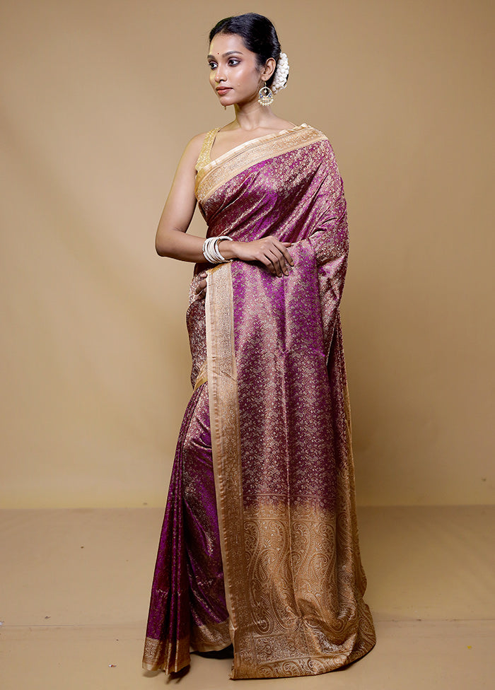 Pink Handloom Jamewar Pure Silk Saree With Blouse Piece