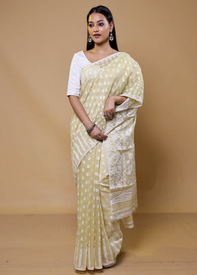 Cream Tant Jamdani Saree Without Blouse Piece