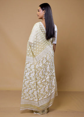 Cream Tant Jamdani Saree Without Blouse Piece