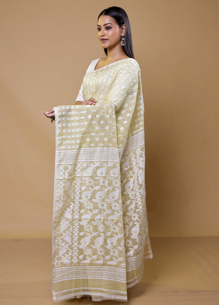 Cream Tant Jamdani Saree Without Blouse Piece