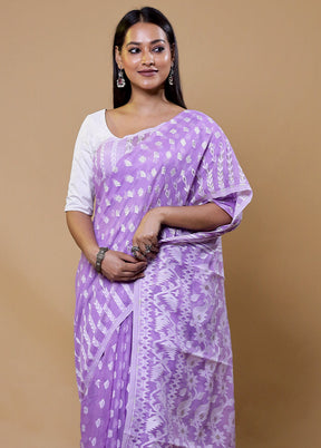 Purple Tant Jamdani Saree Without Blouse Piece