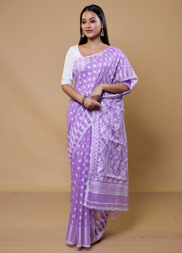 Purple Tant Jamdani Saree Without Blouse Piece