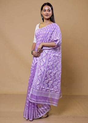 Purple Tant Jamdani Saree Without Blouse Piece