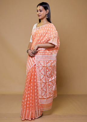 Peach Tant Jamdani Saree Without Blouse Piece