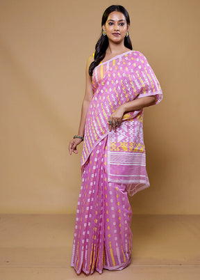 Pink Tant Jamdani Saree Without Blouse Piece