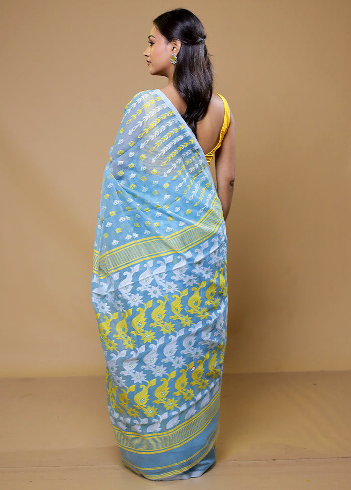 Blue Tant Jamdani Saree Without Blouse Piece