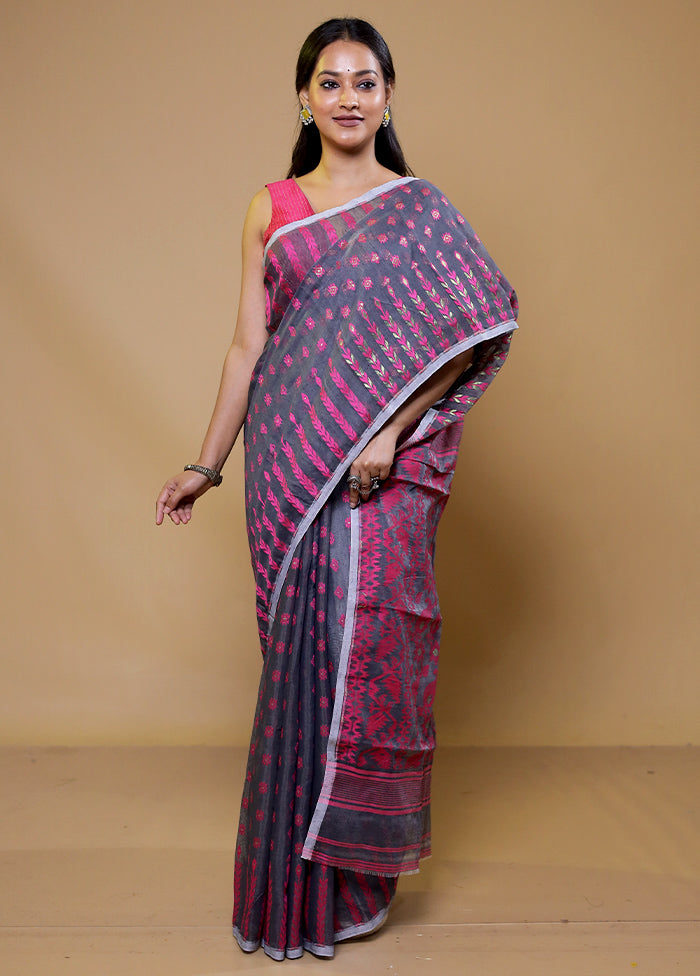 Grey Tant Jamdani Saree Without Blouse Piece