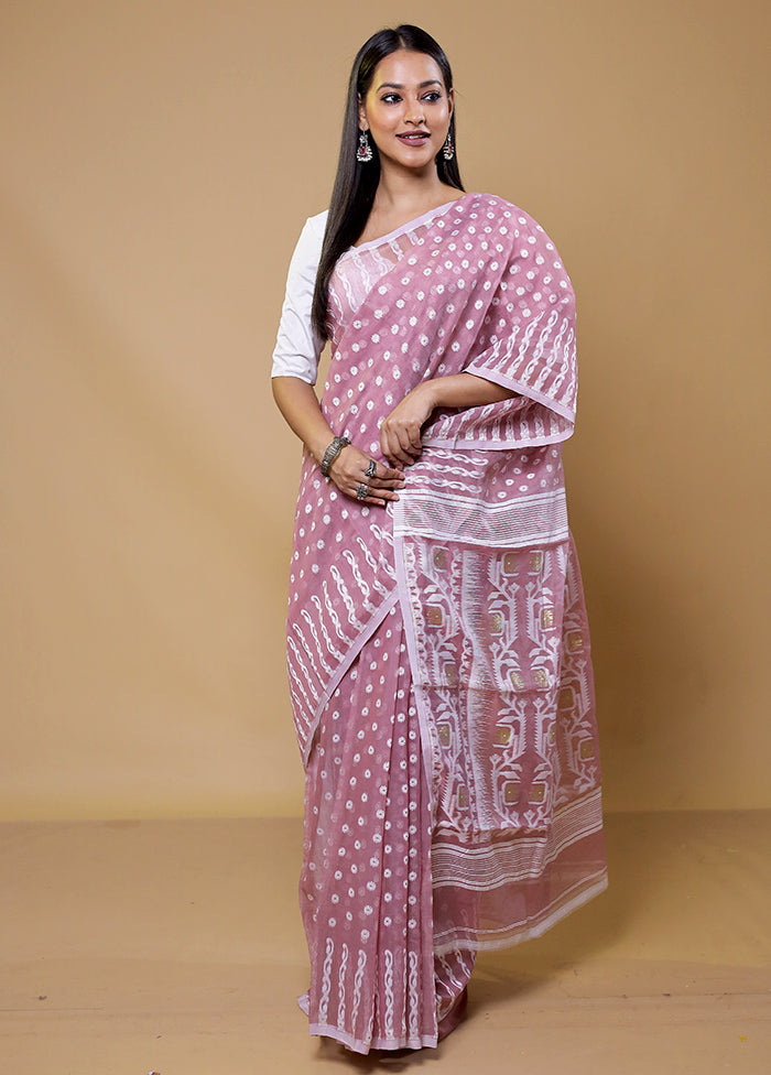 Purple Tant Jamdani Saree Without Blouse Piece