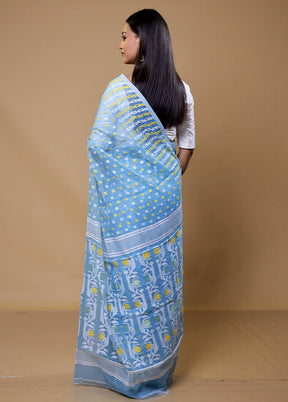 Blue Tant Jamdani Saree Without Blouse Piece