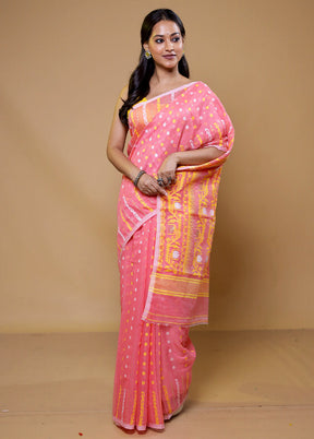 Pink Tant Jamdani Saree Without Blouse Piece