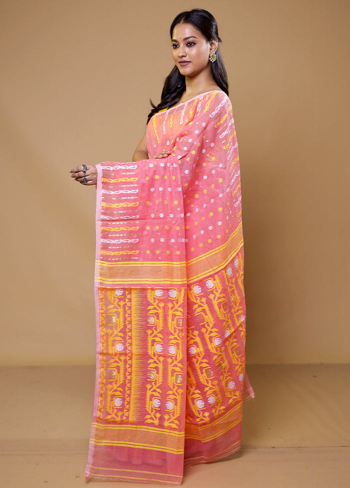 Pink Tant Jamdani Saree Without Blouse Piece