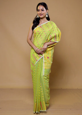 Green Tant Jamdani Saree Without Blouse Piece