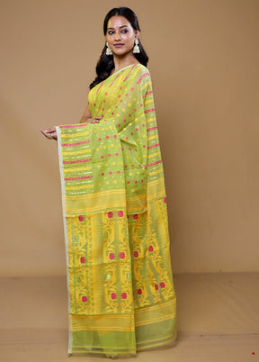 Green Tant Jamdani Saree Without Blouse Piece