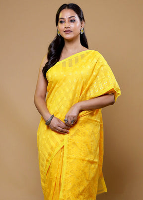 Yellow Tant Jamdani Saree Without Blouse Piece