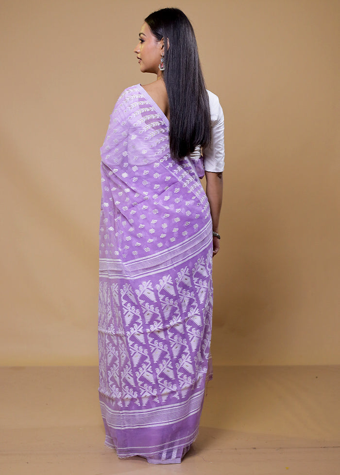 Purple Tant Jamdani Saree Without Blouse Piece