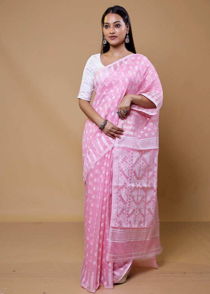 Pink Tant Jamdani Saree Without Blouse Piece