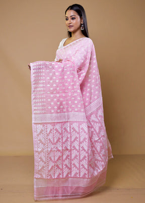 Pink Tant Jamdani Saree Without Blouse Piece