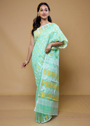 Green Tant Jamdani Saree Without Blouse Piece