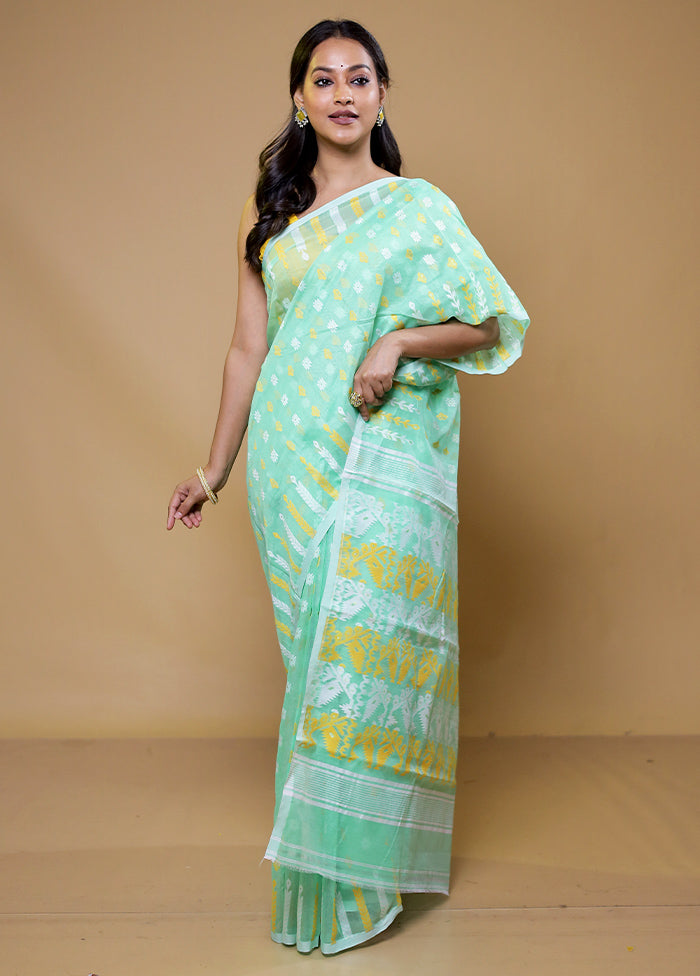 Green Tant Jamdani Saree Without Blouse Piece