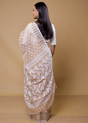 Cream Tant Jamdani Saree Without Blouse Piece