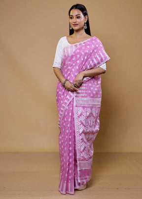 Purple Tant Jamdani Saree Without Blouse Piece