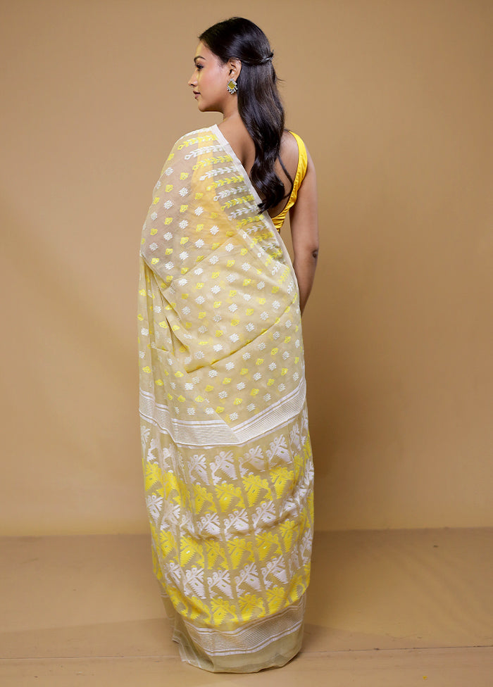 Cream Tant Jamdani Saree Without Blouse Piece