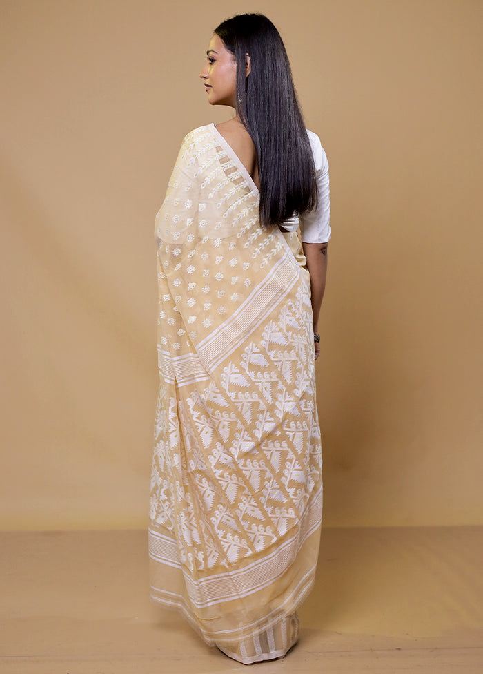 Cream Tant Jamdani Saree Without Blouse Piece