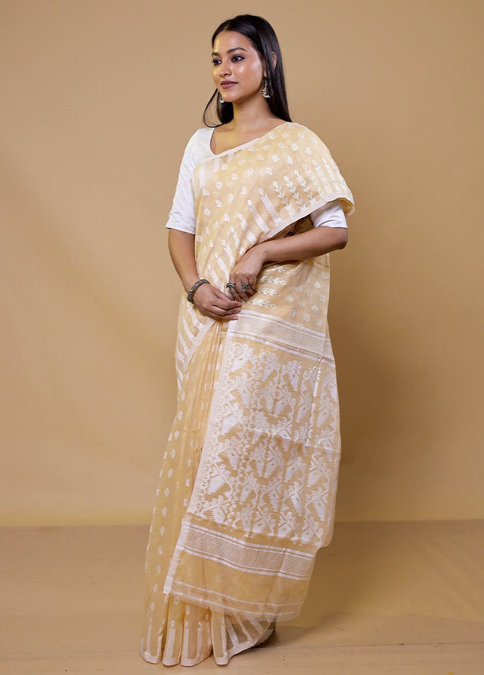 Cream Tant Jamdani Saree Without Blouse Piece