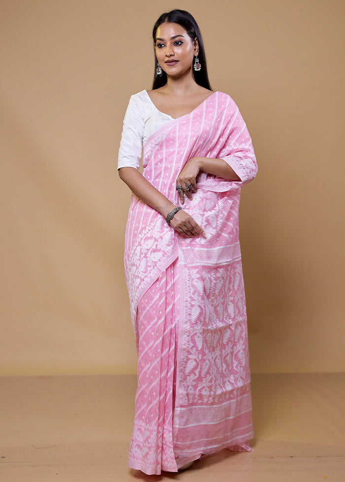 Purple Tant Jamdani Saree Without Blouse Piece