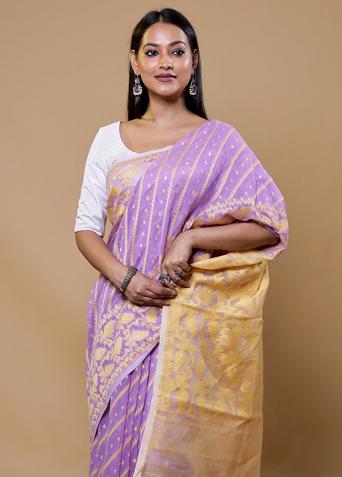 Purple Tant Jamdani Saree Without Blouse Piece