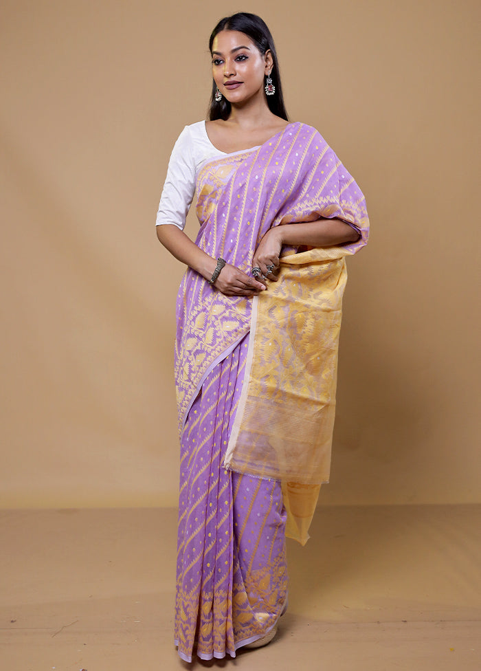 Purple Tant Jamdani Saree Without Blouse Piece