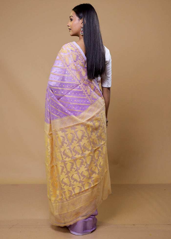 Purple Tant Jamdani Saree Without Blouse Piece