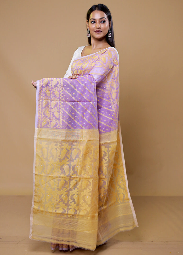 Purple Tant Jamdani Saree Without Blouse Piece