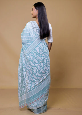 Blue Tant Jamdani Saree Without Blouse Piece