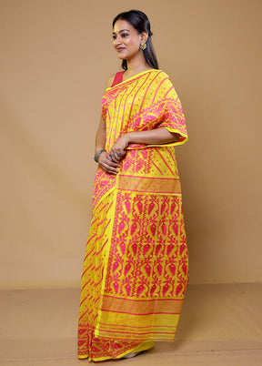 Yellow Tant Jamdani Saree Without Blouse Piece