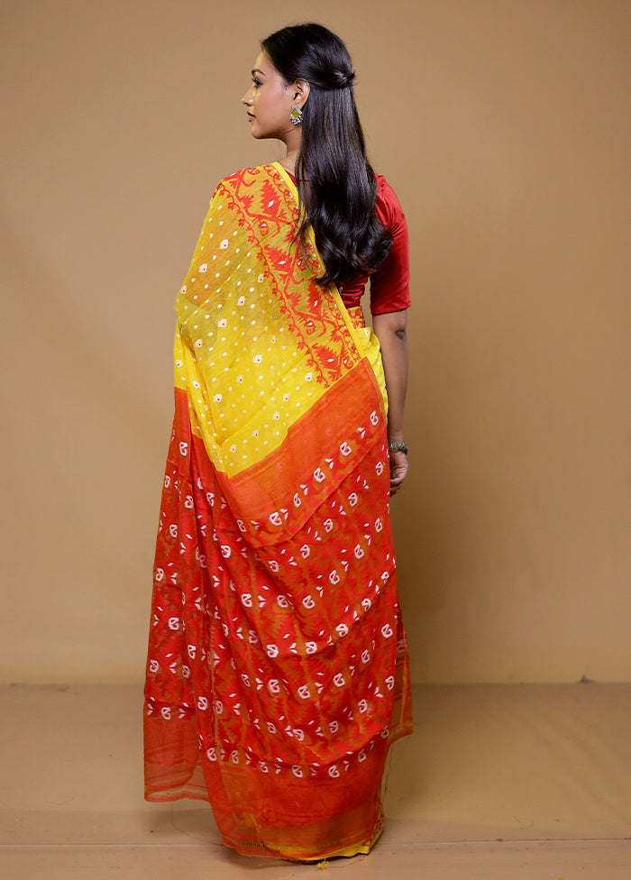 Yellow Tant Jamdani Saree Without Blouse Piece