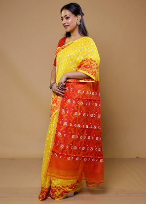 Yellow Tant Jamdani Saree Without Blouse Piece