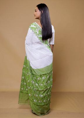 White Tant Jamdani Saree Without Blouse Piece