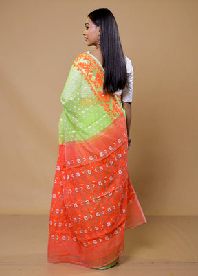 Green Tant Jamdani Saree Without Blouse Piece