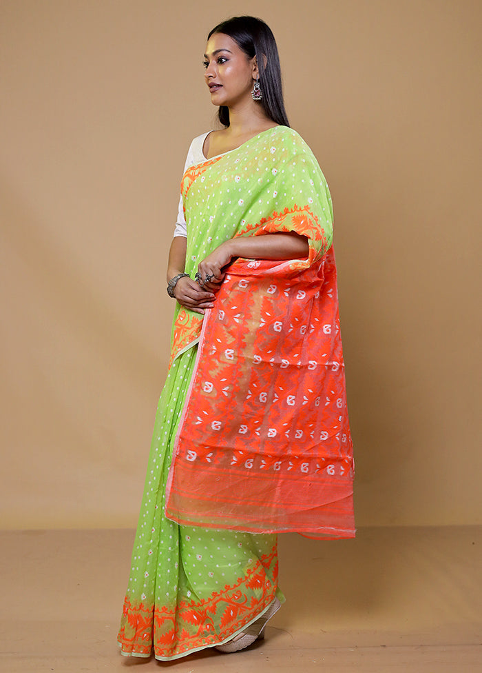 Green Tant Jamdani Saree Without Blouse Piece