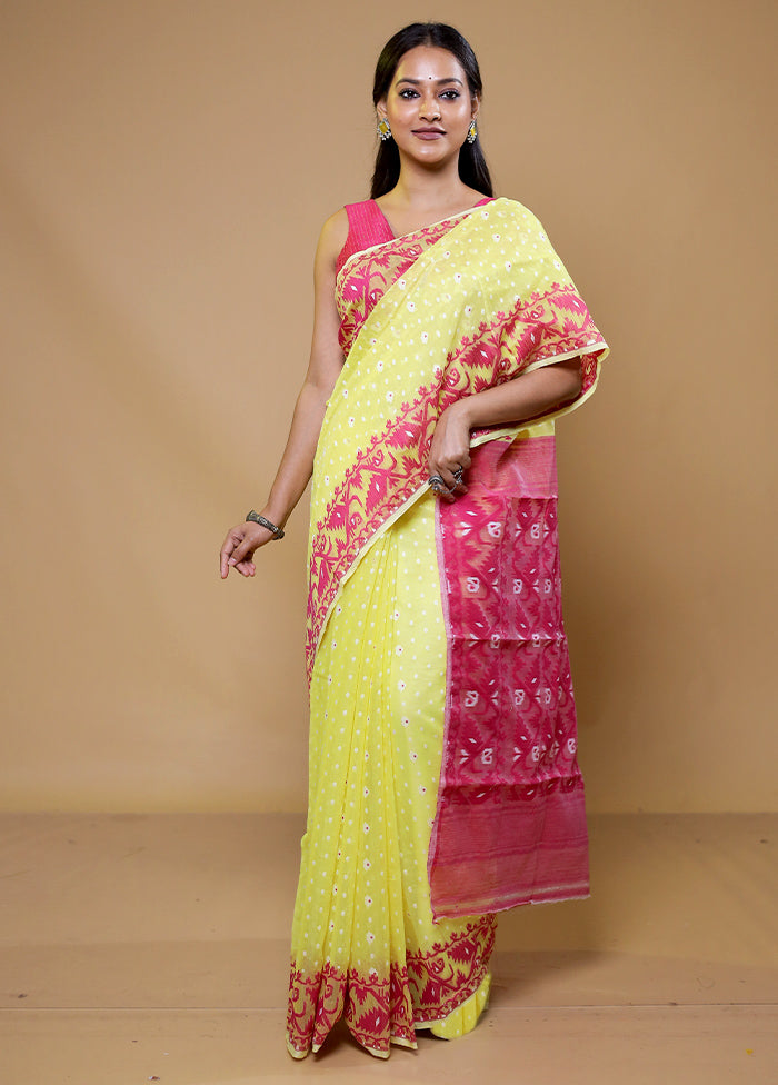 Yellow Tant Jamdani Saree Without Blouse Piece