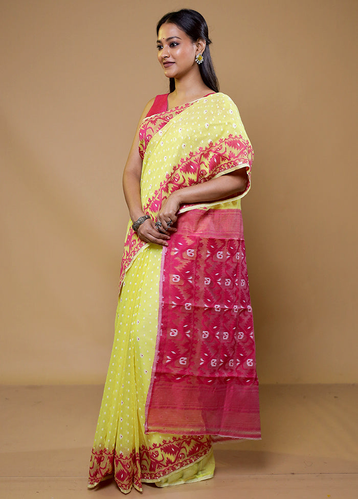 Yellow Tant Jamdani Saree Without Blouse Piece