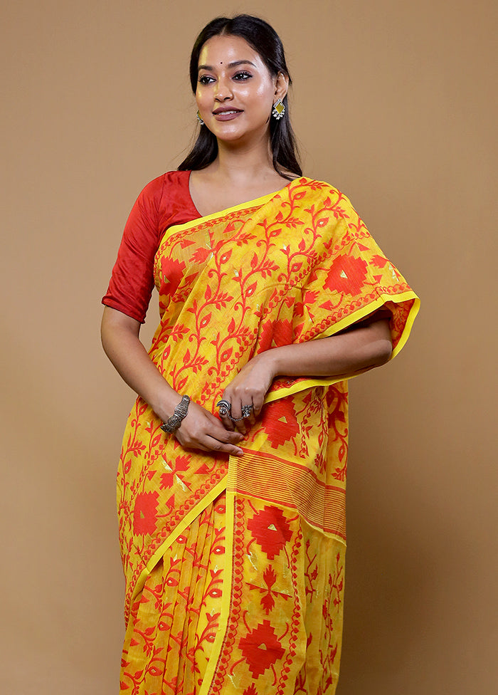 Yellow Tant Jamdani Saree Without Blouse Piece