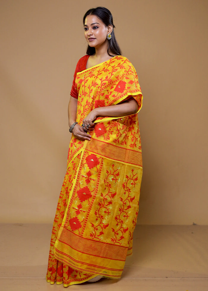 Yellow Tant Jamdani Saree Without Blouse Piece