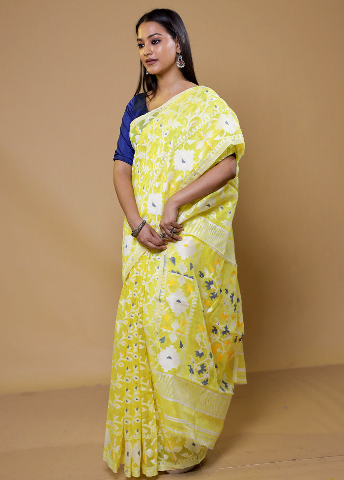 Yellow Tant Jamdani Saree Without Blouse Piece