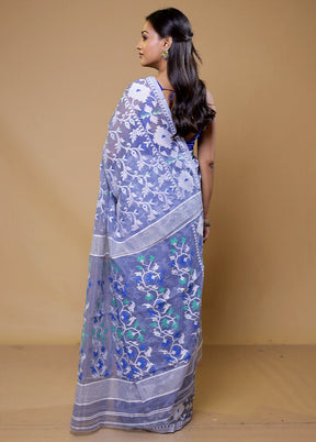 Blue Tant Jamdani Saree Without Blouse Piece