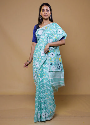 Blue Tant Jamdani Saree Without Blouse Piece